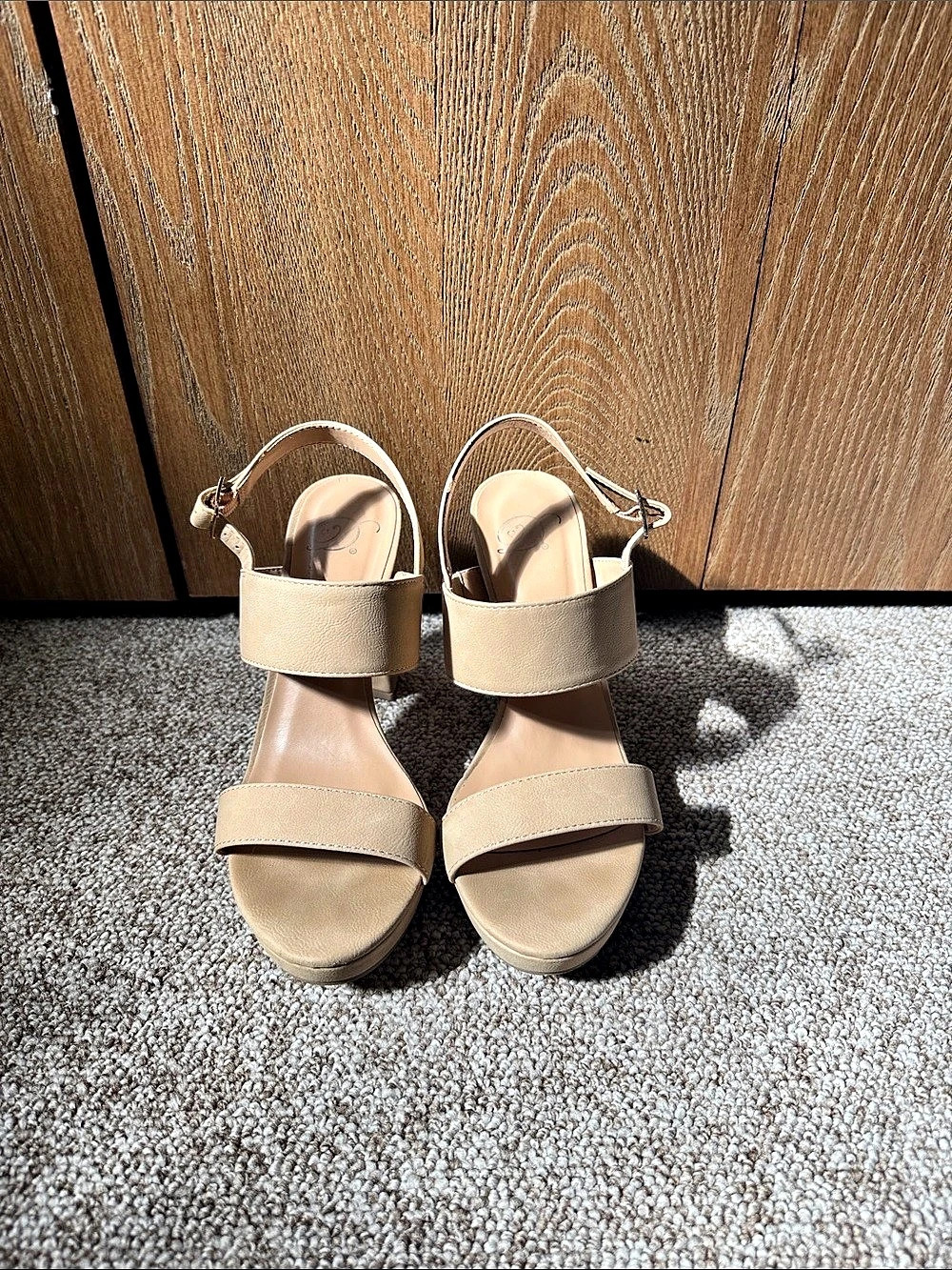 Madden Girl Flakes Block Heel Sandals in Beige US 7.5